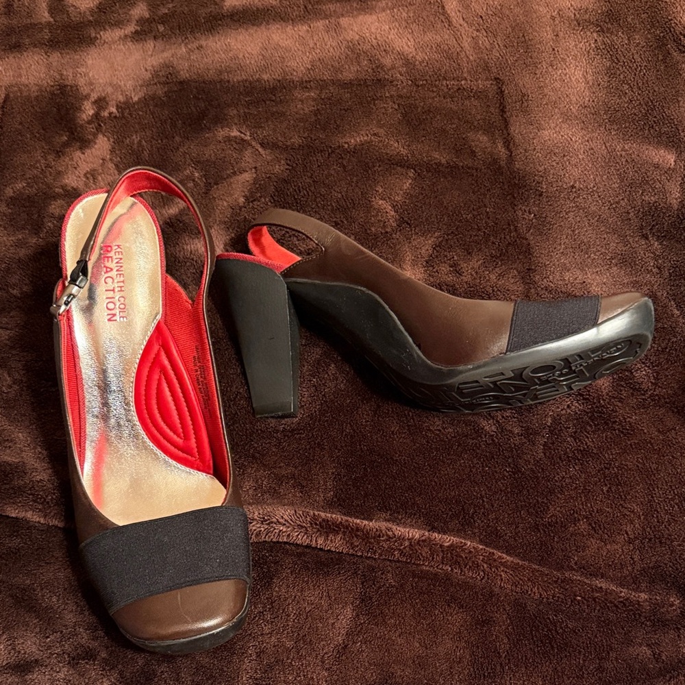 Kenneth Cole Reaction Dark Brown and Black Slingback Heels